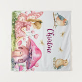 Individuelle Name Pink Fairy Mushrooms Hintergrund Wandteppich (Vorderseite (Horizontal))