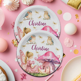 Individuelle Name Pink Fairy Mushrooms Pappteller