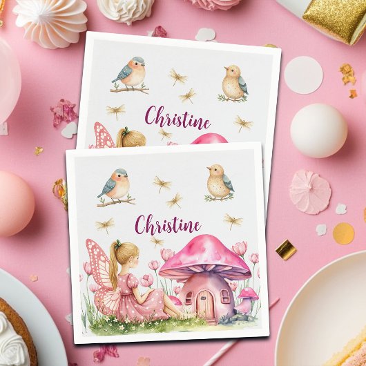 Individuelle Name Pink Fairy Mushrooms Serviette
