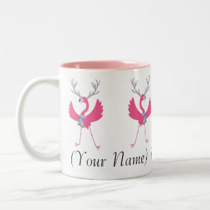 Individuelle Name Pink Flamingo Santa Helfer Zweifarbige Tasse