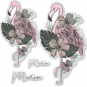 Individuelle Name Pink Flamingos Aufkleber