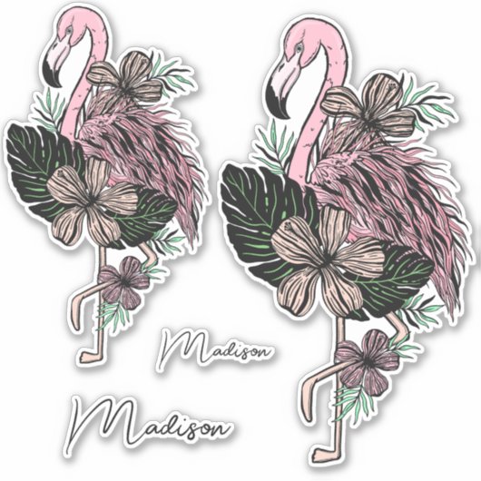 Individuelle Name Pink Flamingos Aufkleber (Vorderseite)