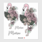 Individuelle Name Pink Flamingos Aufkleber (Blatt)