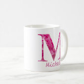 Individuelle Name Pink Floral Alphabet Brief "M" T Kaffeetasse (VorderseiteRechts)