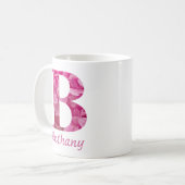 Individuelle Name Pink Floral Alphabet Letter "B" Kaffeetasse (Vorderseite Links)