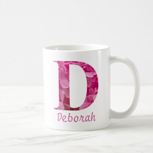 Individuelle Name Pink Floral Alphabet Letter "D" Kaffeetasse (Rechts)