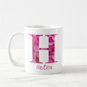 Individuelle Name Pink Floral Alphabet Letter "H"  Kaffeetasse (Links)