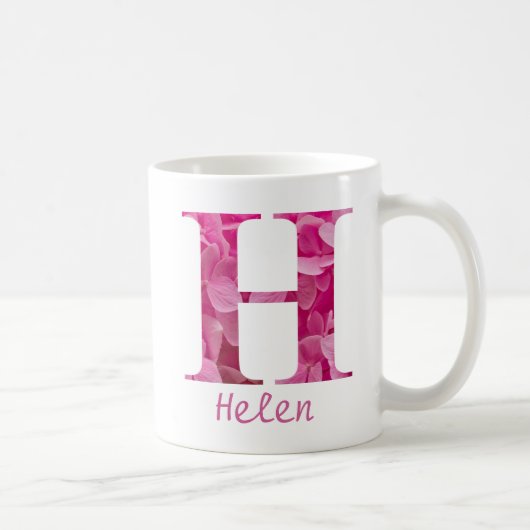 Individuelle Name Pink Floral Alphabet Letter "H"  Kaffeetasse (Rechts)