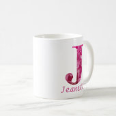 Individuelle Name Pink Floral Alphabet Letter "J" Kaffeetasse (VorderseiteRechts)