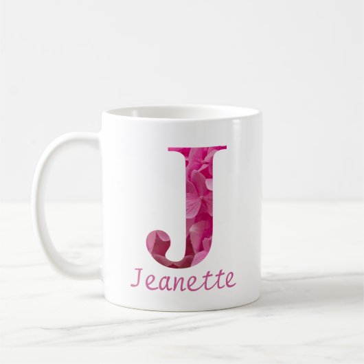 Individuelle Name Pink Floral Alphabet Letter "J" Kaffeetasse (Links)