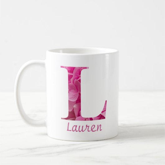 Individuelle Name Pink Floral Alphabet Letter "L"  Kaffeetasse (Links)