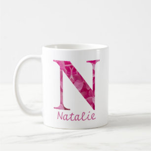 Individuelle Name Pink Floral Alphabet Letter "N" Kaffeetasse