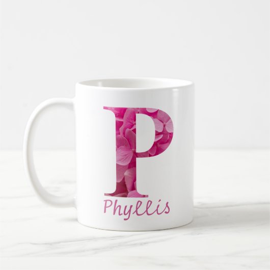 Individuelle Name Pink Floral Alphabet Letter "P"  Kaffeetasse (Links)