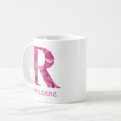 Individuelle Name Pink Floral Alphabet Letter "R" Kaffeetasse (Vorderseite Links)