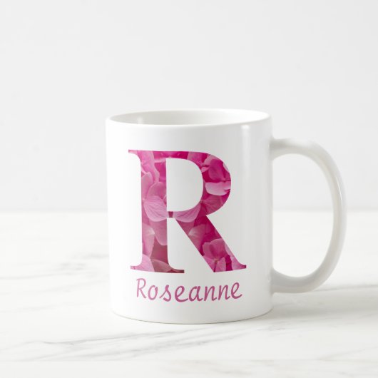 Individuelle Name Pink Floral Alphabet Letter "R" Kaffeetasse (Rechts)