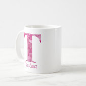 Individuelle Name Pink Floral Alphabet Letter "T"  Kaffeetasse (Vorderseite Links)