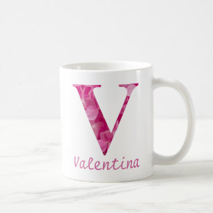 Individuelle Name Pink Floral Alphabet Letter "V"  Kaffeetasse