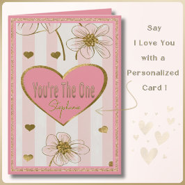 Individuelle Name Pink Gold Herz Blume Valentine Karte