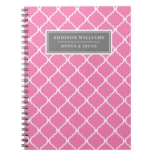 Individuelle Name Pink Grau Gittermuster Notizblock (Vorderseite)