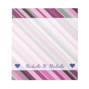 Individuelle Name + Pink/Lila/Grau Stripes Notepad Notizblock