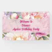 Individuelle Name Pink Peony Floral Party Banner (Horizontal)