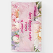 Individuelle Name Pink Peony Floral Party Banner (Vertikal)
