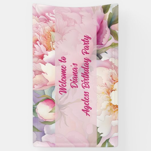 Individuelle Name Pink Peony Floral Party Banner (Vertikal)