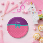 Individuelle Name Pink Polka Punkte Türkis Bug Pappteller (Party)