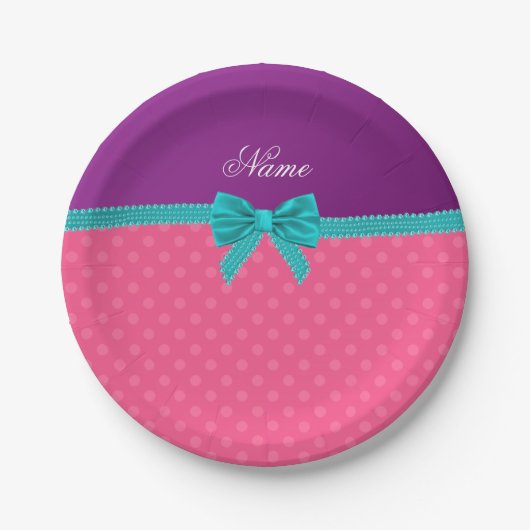 Individuelle Name Pink Polka Punkte Türkis Bug Pappteller (Vorderseite)