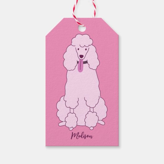 Individuelle Name Pink Poodle Geschenkanhänger (Vorderseite)
