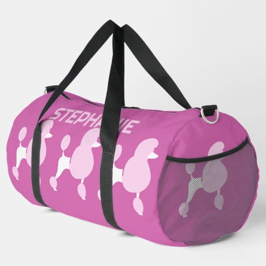 Individuelle Name Pink Poodles Duffle Bag (Rechte Ecke)