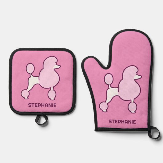 Individuelle Name Pink Poodles Ofenhandschuh & Topflappen-Set (Vorderseite)