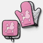 Individuelle Name Pink Poodles Ofenhandschuh & Topflappen-Set (Vorderseite/Rückseite)