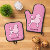 Individuelle Name Pink Poodles Ofenhandschuh & Topflappen-Set (Oben Unten)