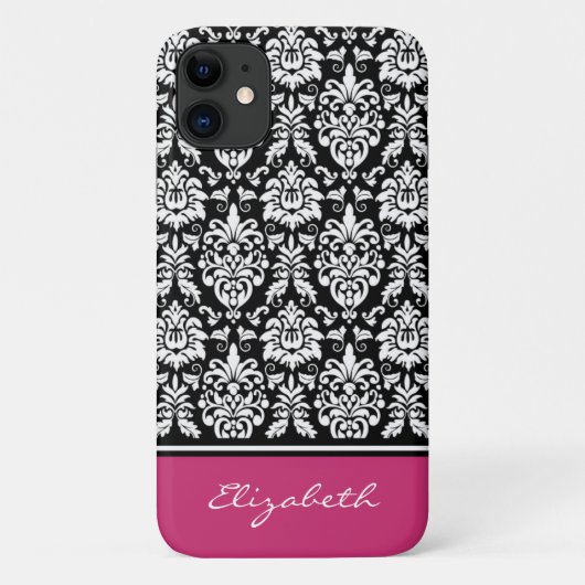 Individuelle Name Pink Schwarz-weiß Damask Case-Mate iPhone Hülle (Rückseite)