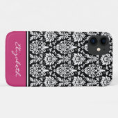 Individuelle Name Pink Schwarz-weiß Damask Case-Mate iPhone Hülle (Rückseite (Horizontal))