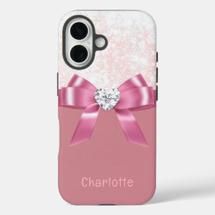 Individuelle Name Pink Snowflake Ribbon iPhone 16  Hülle