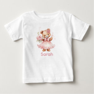 Individuelle Name Pink Teddy Bear Baby Shirt