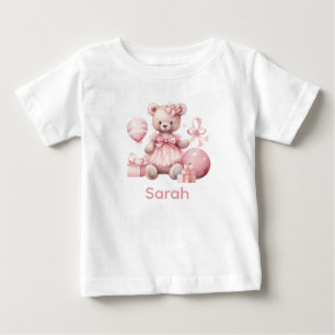 Individuelle Name Pink Teddy Bear Baby Shirt