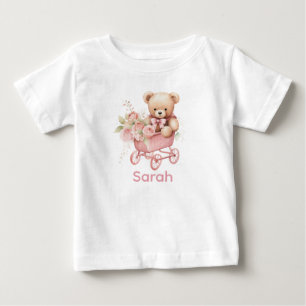 Individuelle Name Pink Teddy Bear Baby Shirt