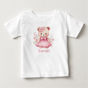 Individuelle Name Pink Teddy Bear Baby Shirt