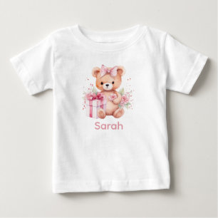 Individuelle Name Pink Teddy Bear Baby Shirt