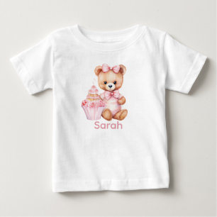 Individuelle Name Pink Teddy Bear Baby Shirt