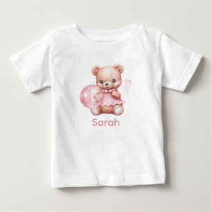 Individuelle Name Pink Teddy Bear Baby Shirt