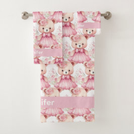 Individuelle Name Pink Teddy Bear Girl's Bath Hand Badhandtuch Set