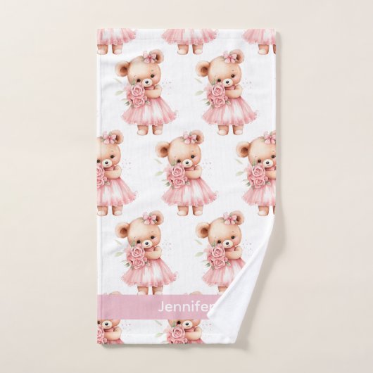 Individuelle Name Pink Teddy Bear Girl's Bath Hand Badhandtuch Set (Handtuch)