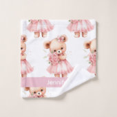 Individuelle Name Pink Teddy Bear Girl's Bath Hand Badhandtuch Set (Waschlappen)