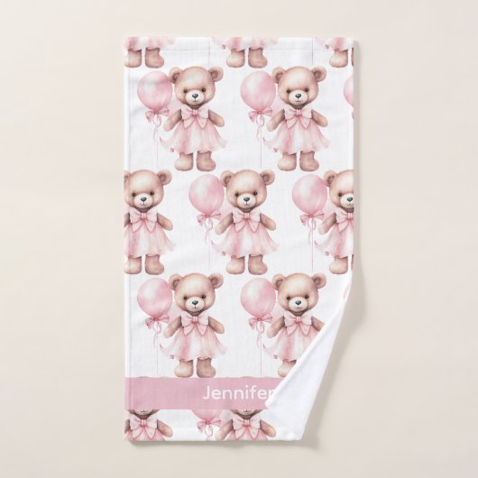 Individuelle Name Pink Teddy Bear Girl's Bath Hand Badhandtuch Set (Handtuch)
