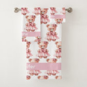Individuelle Name Pink Teddy Bear Girl's Bath Hand Badhandtuch Set (Insitu)