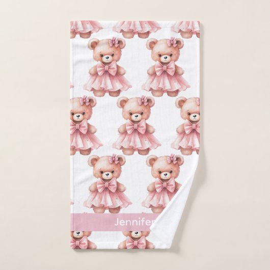 Individuelle Name Pink Teddy Bear Girl's Bath Hand Badhandtuch Set (Handtuch)